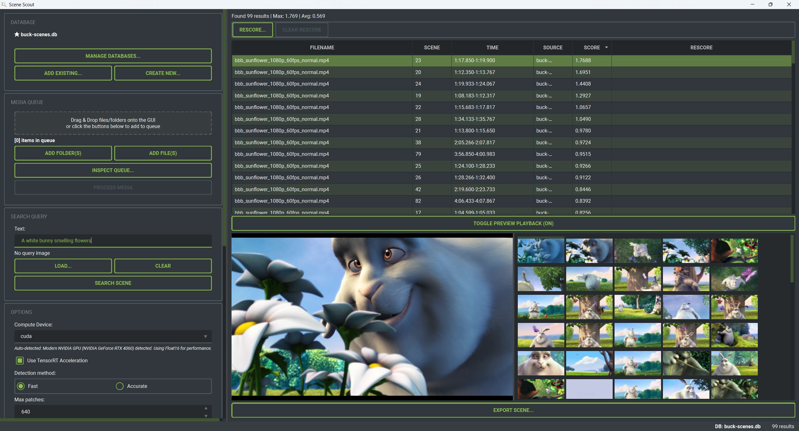 Scene Scout search results preview