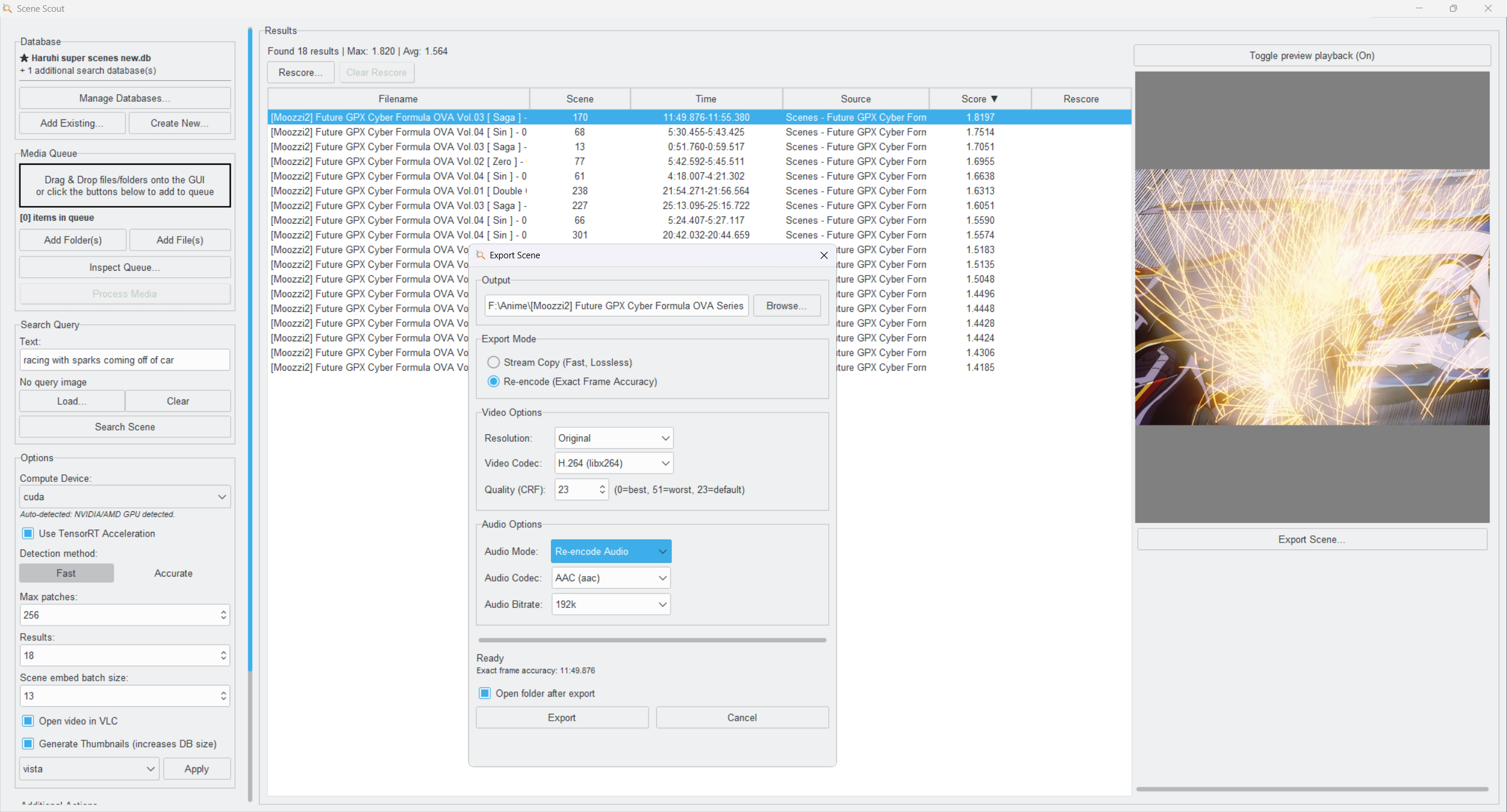 Exporting a scene to a video file