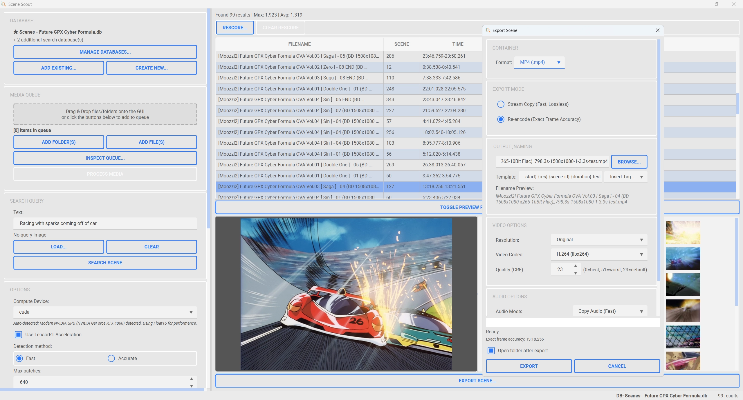 Exporting a scene to a video file